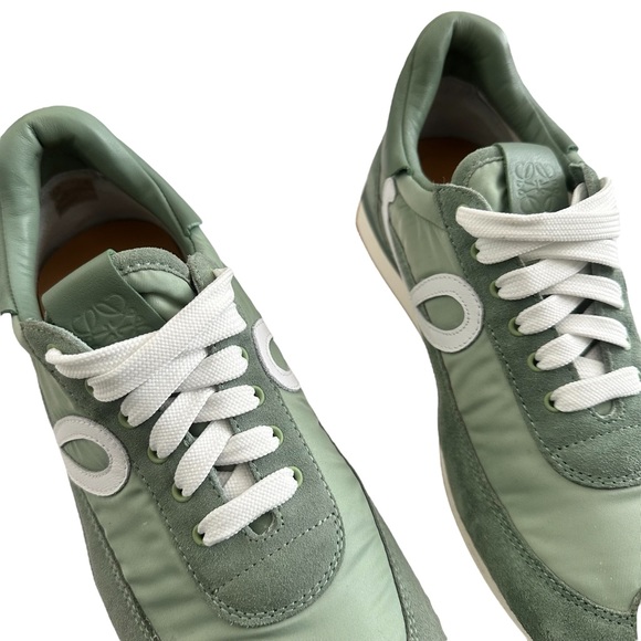 Loewe Women's Flow Logo Leather Trim Suede Sneaker - Pistachio Green 40 EU 10 US - Picture 6 of 15